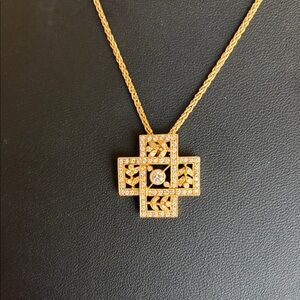 14k Gold & Diamond Square Cross Necklace